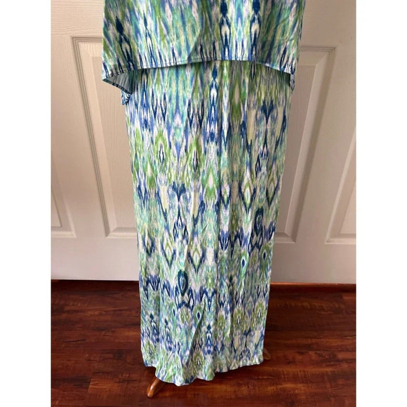 Chicos Sleeveless Maxi Dress Size 4 Blue Green Ikat Print Summer Boho Resort - Picture 4 of 12